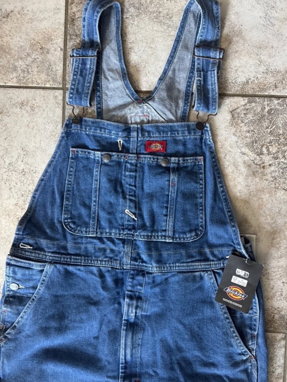 Dickies Mens Bib Overalls 32x32 Blue Denim Workwear Carpenter Utility Ranch NEW - Picture 6 of 9